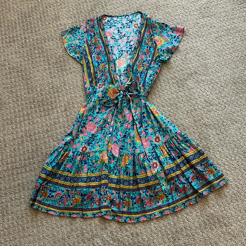 Cupshe Floral Wrap Mini Dress - Blue and Pink